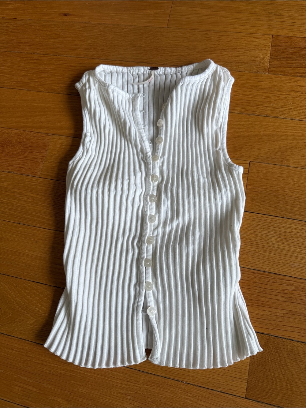 Free People Sleeveless White Ribbed Button-Front Tank Size S